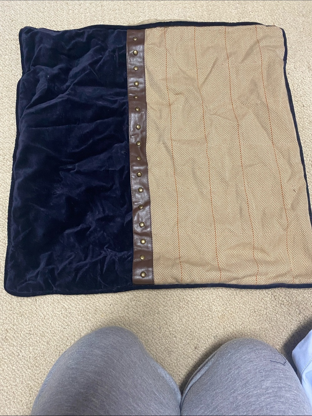 Kids Velvet and Herringbone Patchwork Bottoms - Navy and Tan